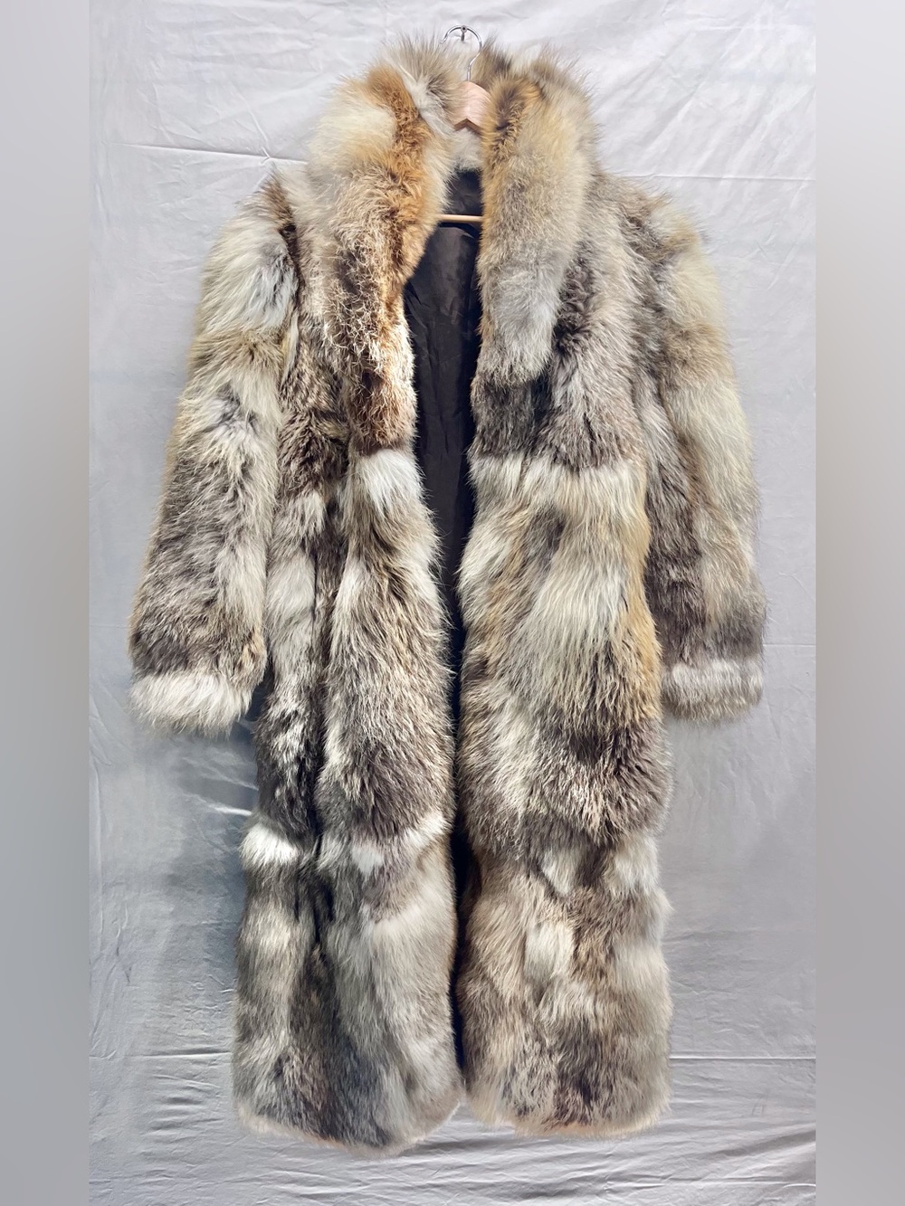 Vintage Genuine Fur Patchwork Coat Long Fur Collar Cuffs Hem Oversized